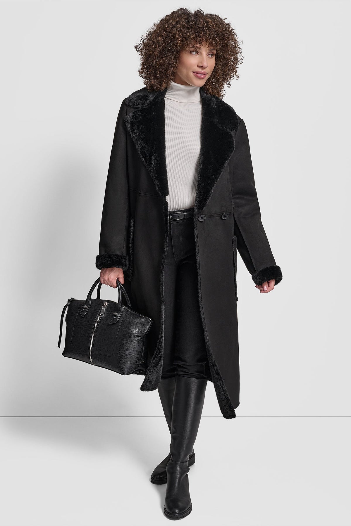 Black DKNY BELTED FAUX SHERLING