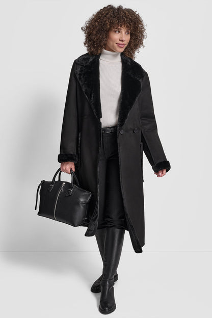 Black DKNY BELTED FAUX SHERLING
