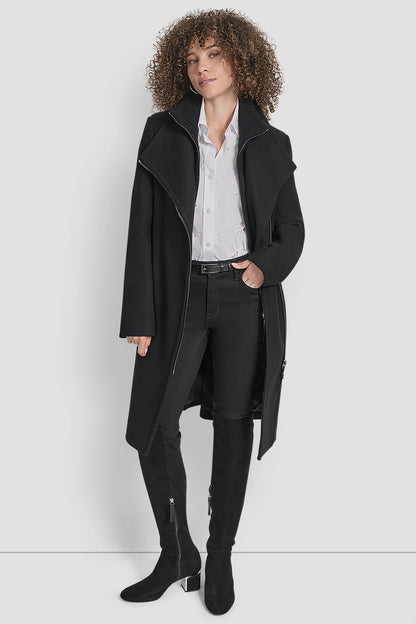 Black DKNY WOOL WRAP JACKET WITH INSERT