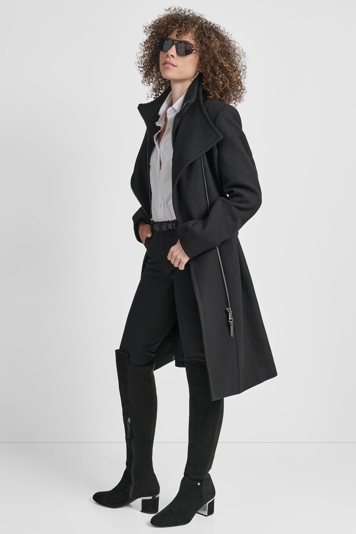 Black DKNY WOOL WRAP JACKET WITH INSERT