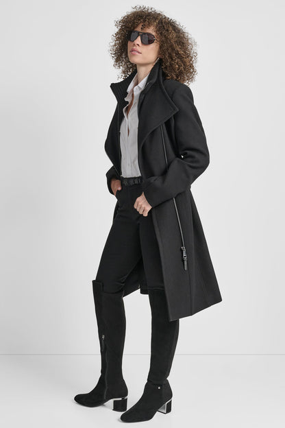 Black DKNY WOOL WRAP JACKET WITH INSERT