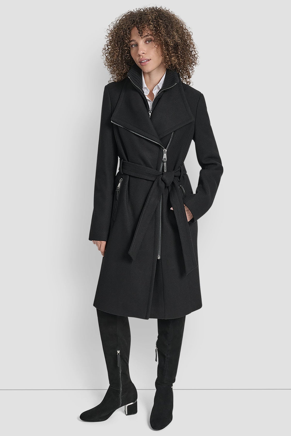 Black DKNY WOOL WRAP JACKET WITH INSERT