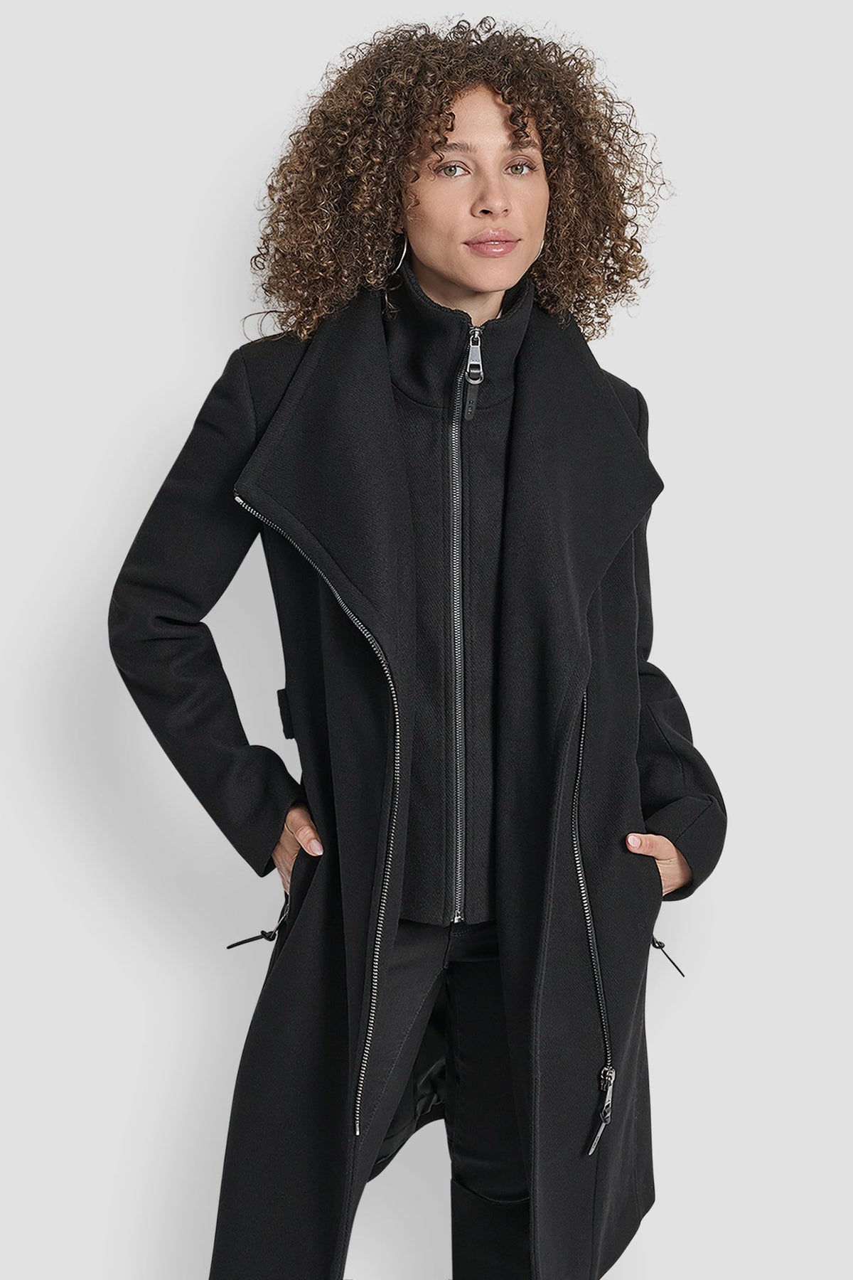 Black DKNY WOOL WRAP JACKET WITH INSERT
