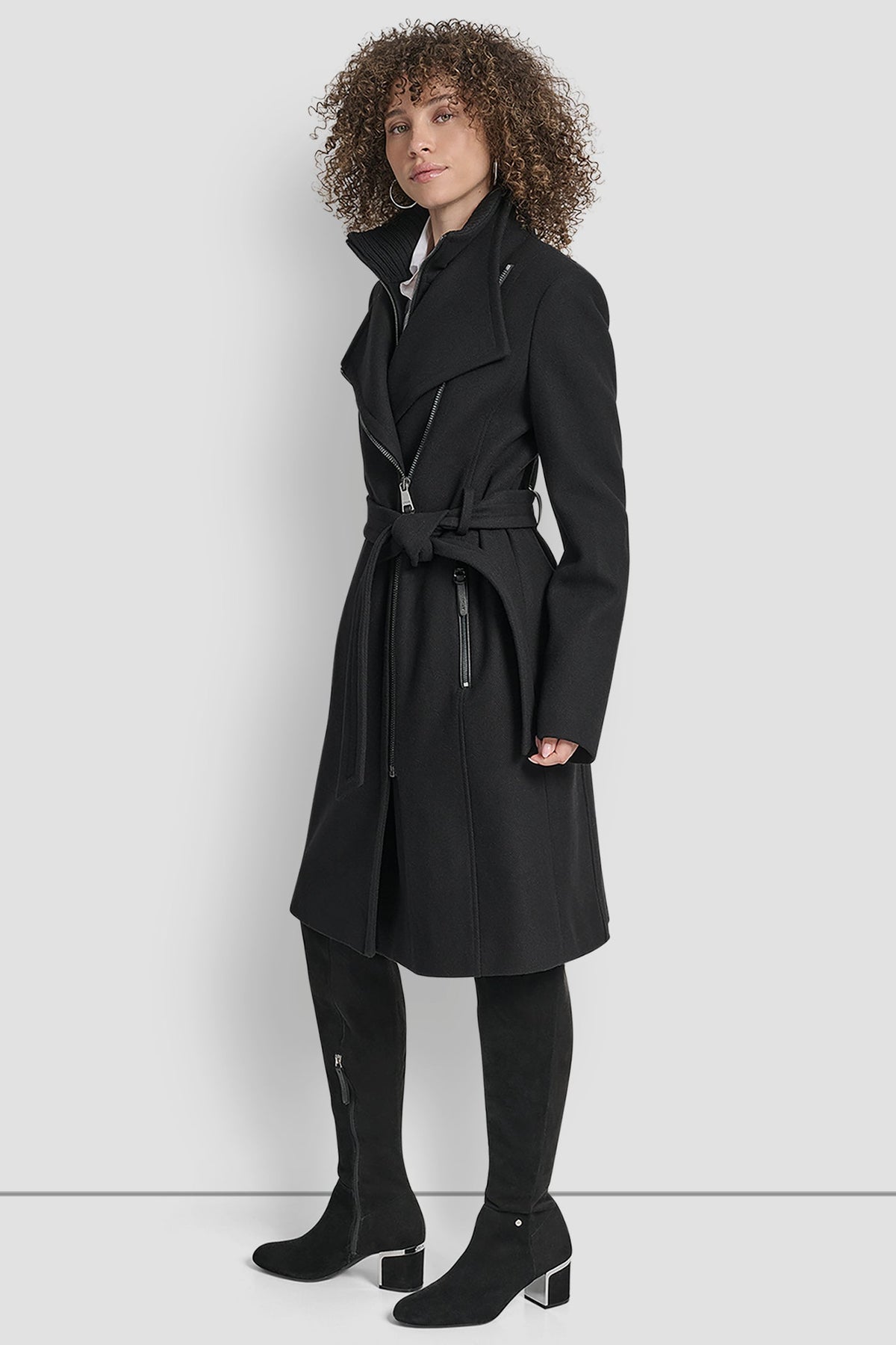 Black DKNY WOOL WRAP JACKET WITH INSERT