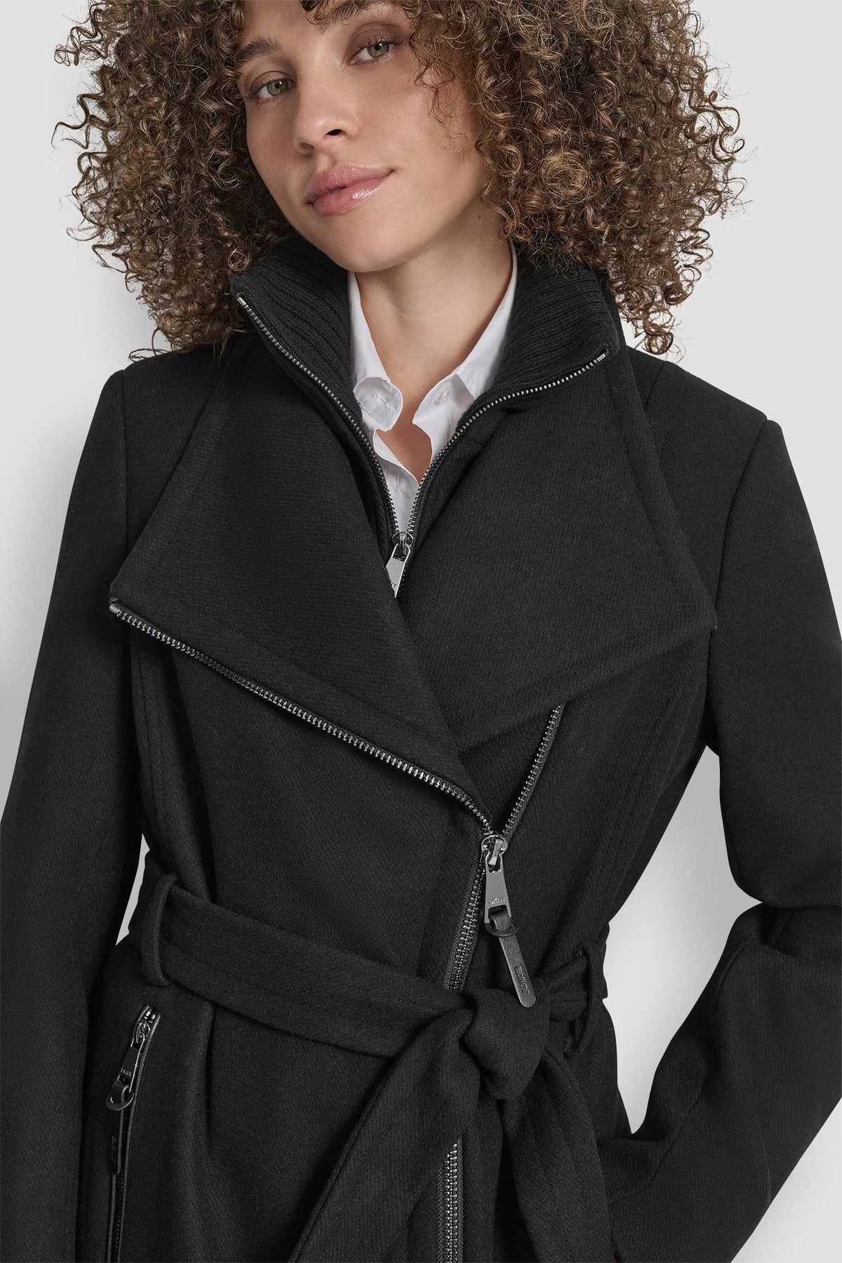 Black DKNY WOOL WRAP JACKET WITH INSERT