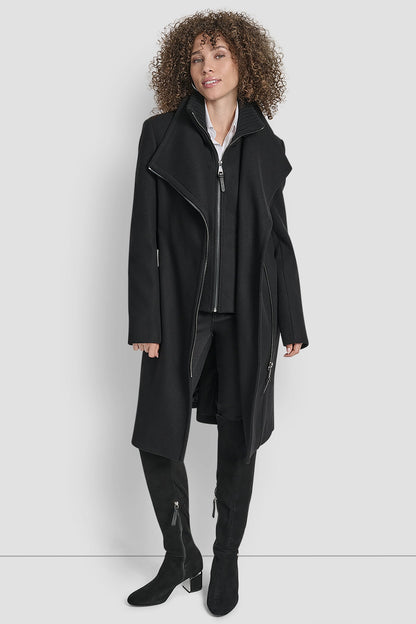 Black DKNY WOOL WRAP JACKET WITH INSERT