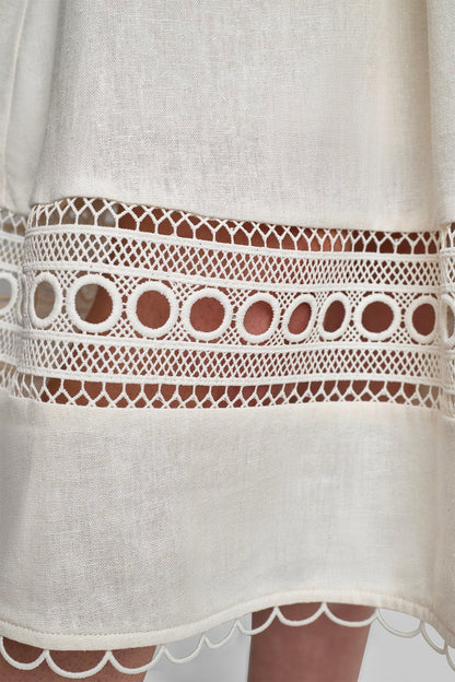 Coconut DKNY LINEN-BLEND LACE-TRIMMED MIDI DRESS