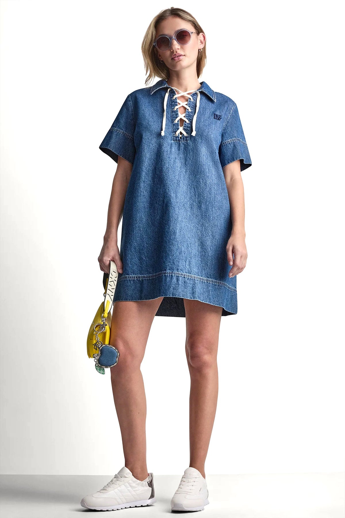 Rustic Indigo DKNY LACE UP DENIM SHIFT DRESS