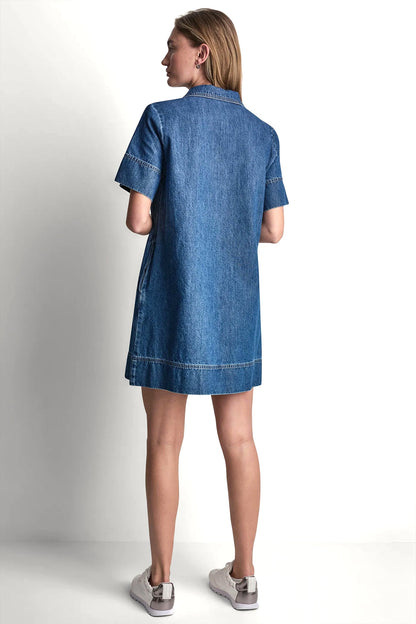 Rustic Indigo DKNY LACE UP DENIM SHIFT DRESS
