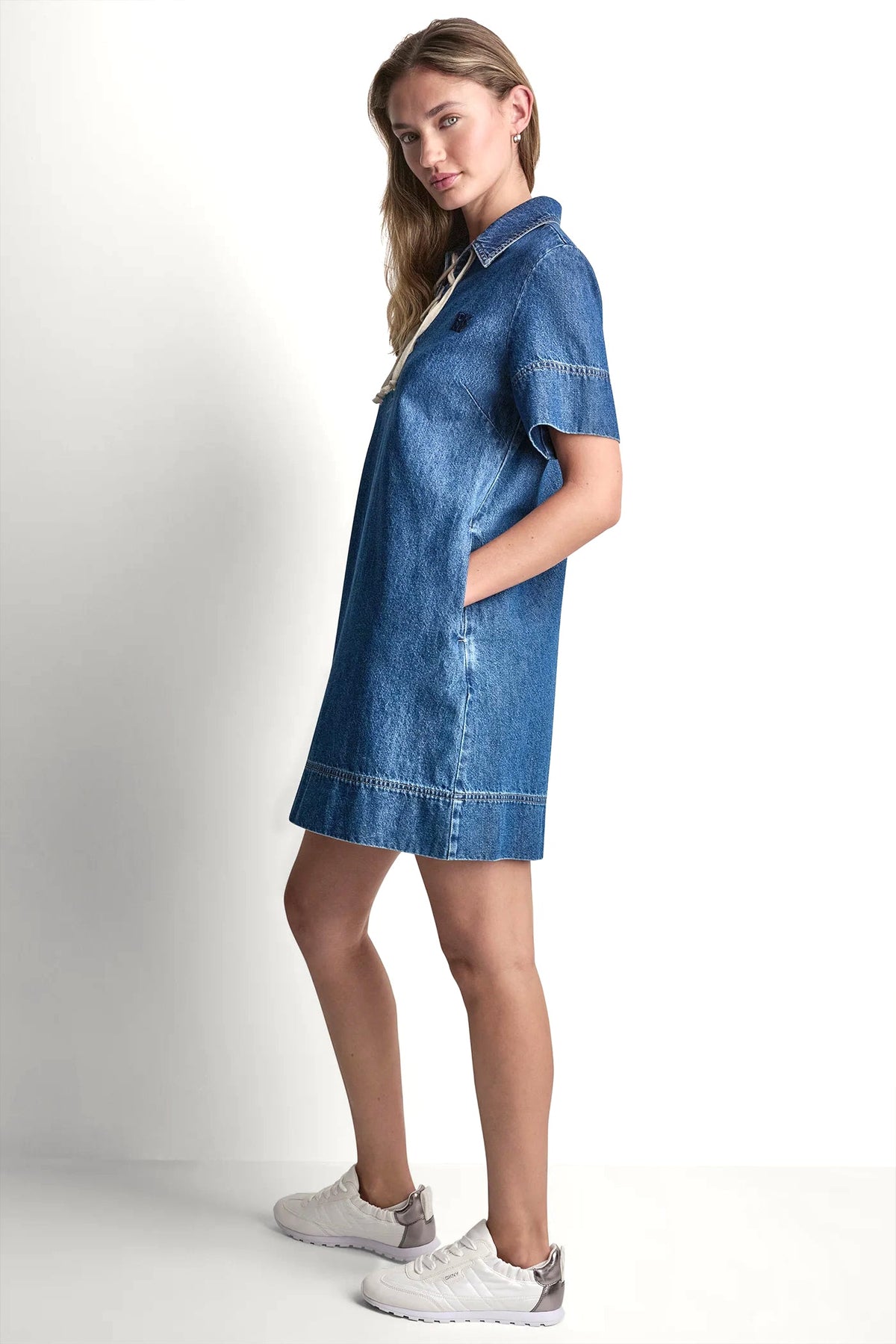 Rustic Indigo DKNY LACE UP DENIM SHIFT DRESS