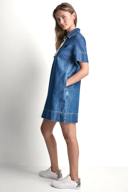 Rustic Indigo DKNY LACE UP DENIM SHIFT DRESS