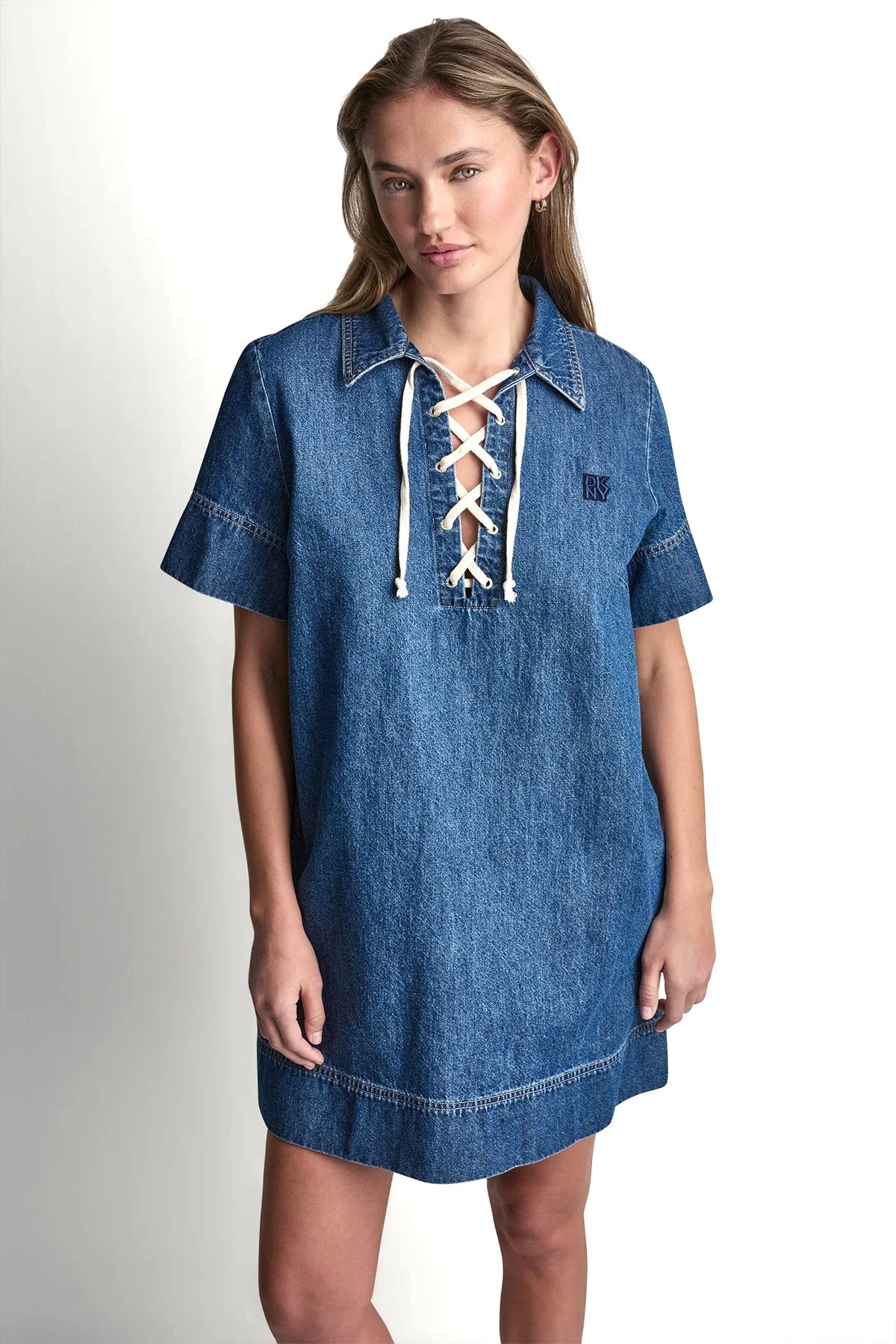 Rustic Indigo DKNY LACE UP DENIM SHIFT DRESS