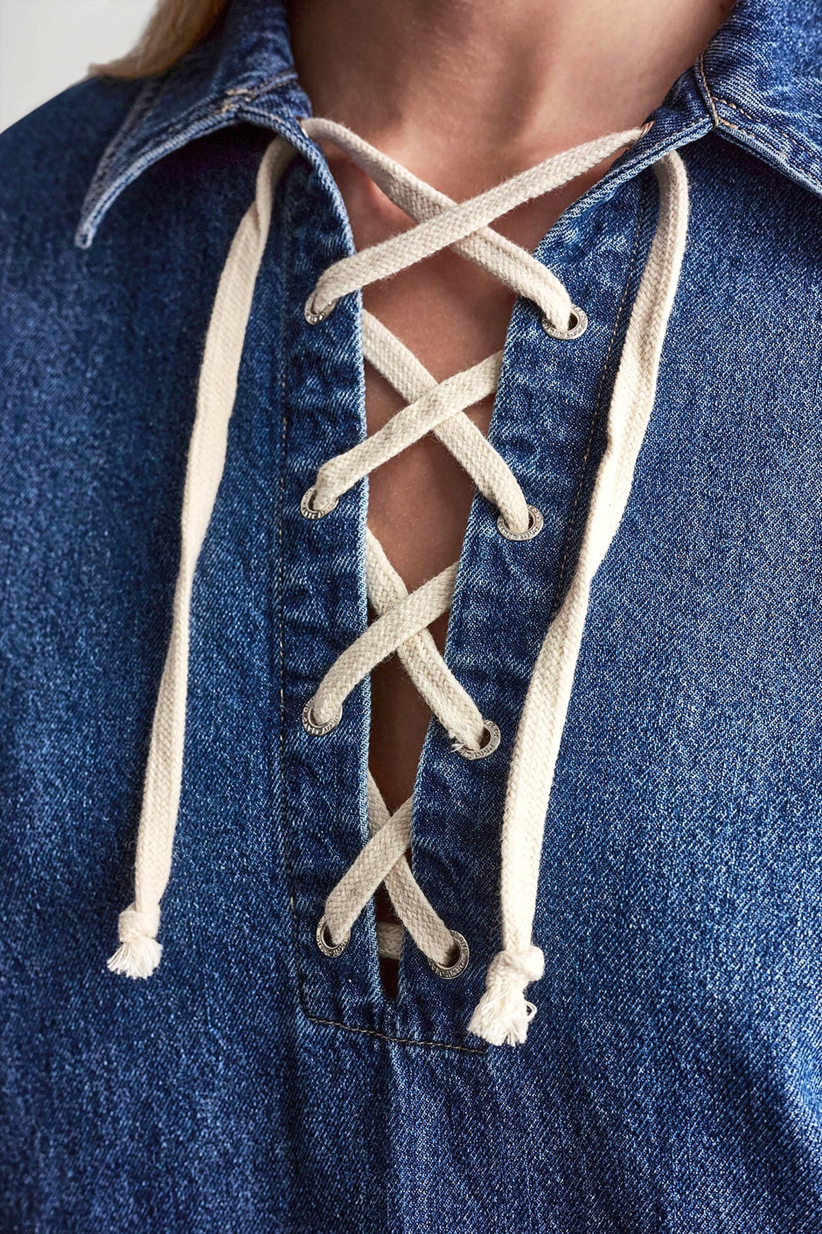 Rustic Indigo DKNY LACE UP DENIM SHIFT DRESS