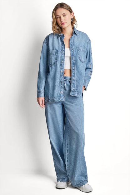 Eden DKNY DENIM SHIRT WITH LOGO CUTOUT