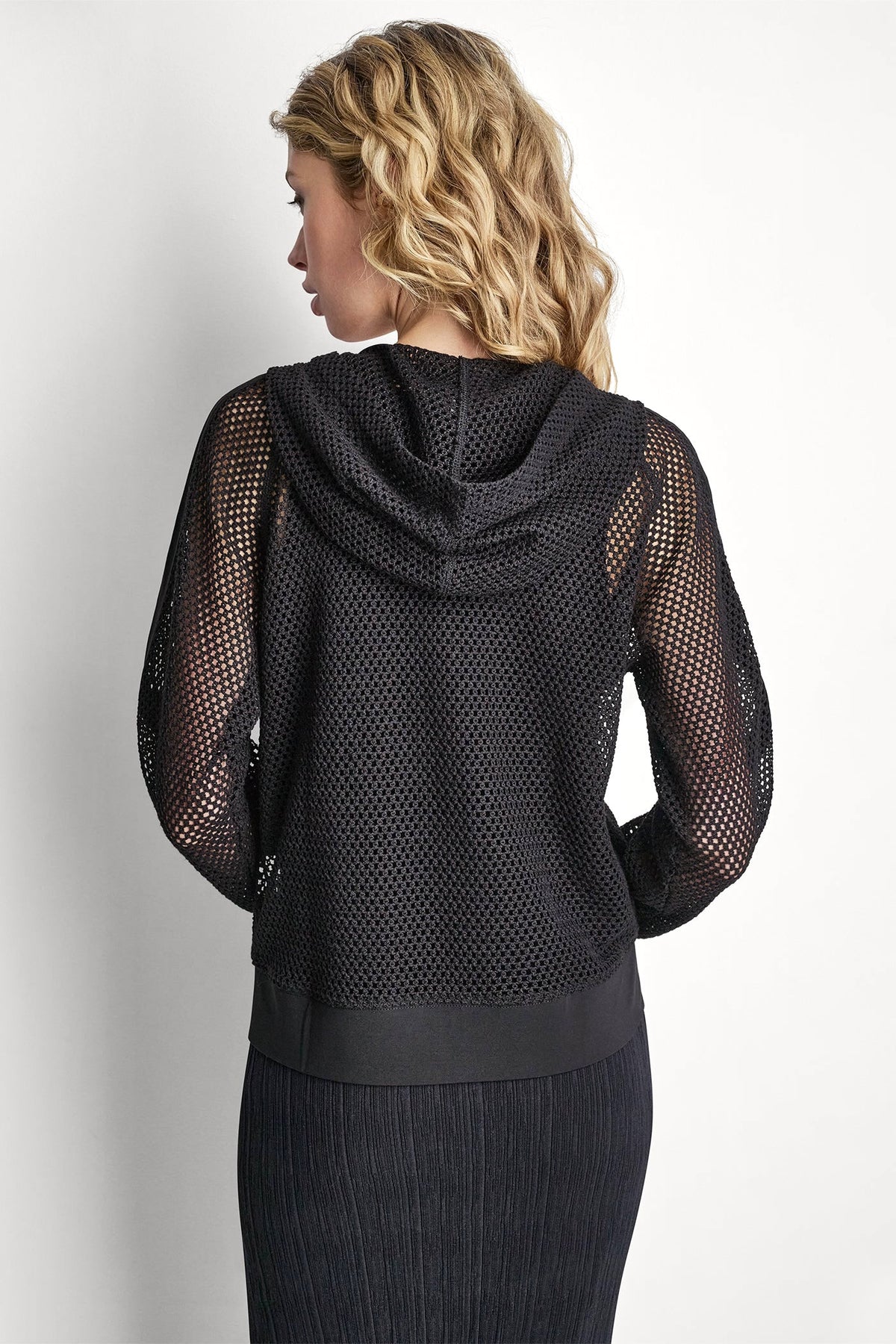 Black DKNY MESH LOGO ZIP-UP HOODIE