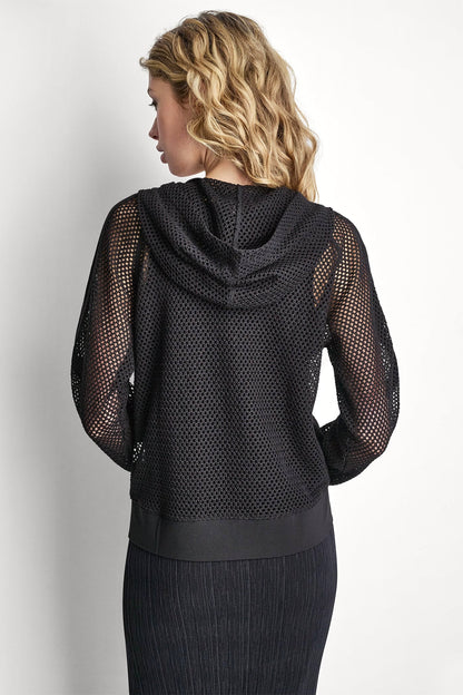 Black DKNY MESH LOGO ZIP-UP HOODIE