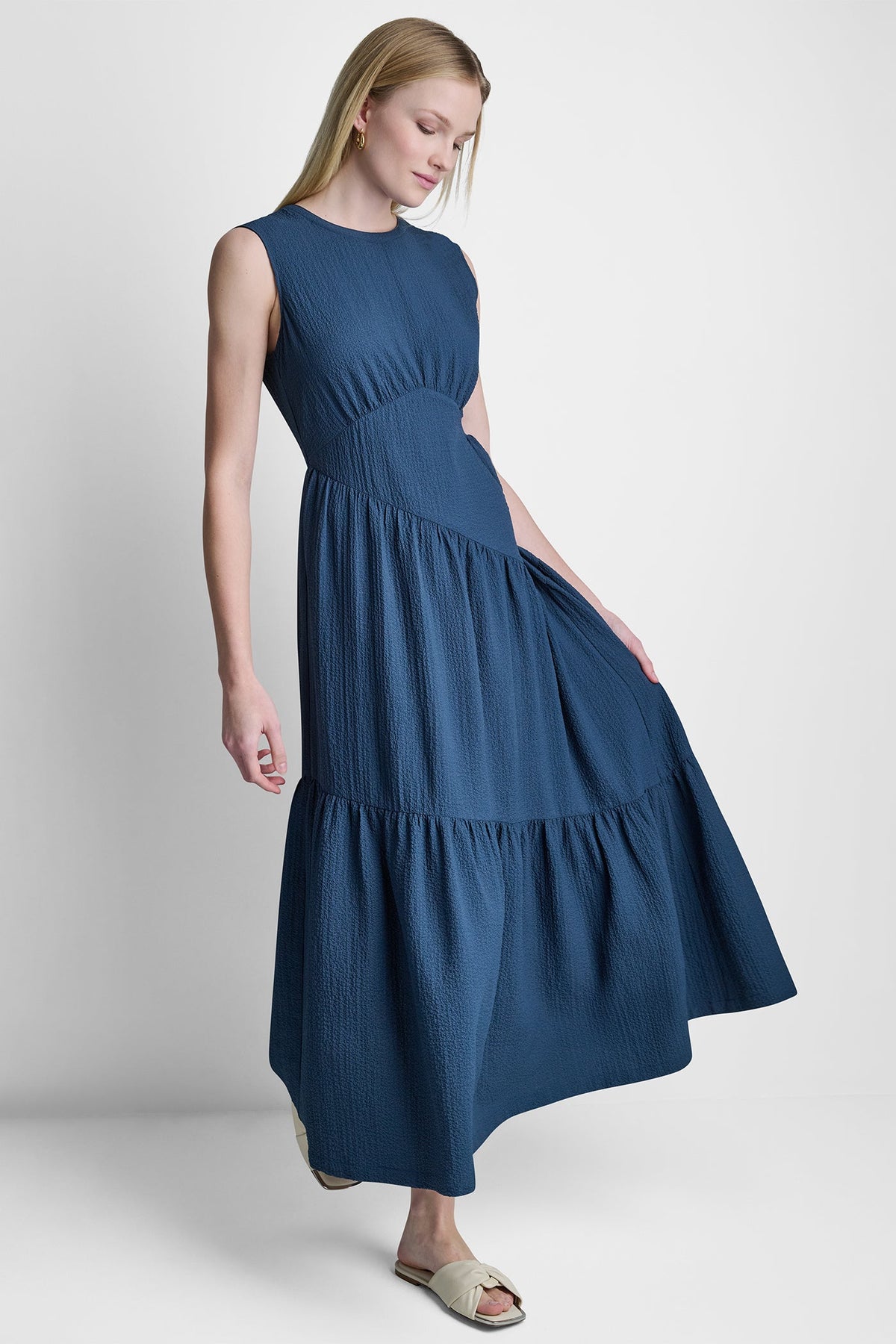Indigo DKNY SLEEVELESS MAXI A-LINE DRESS