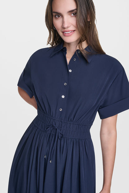 Spring Navy DKNY CAP SLEEVE MIDI COMMUTER SHIRT DRESS
