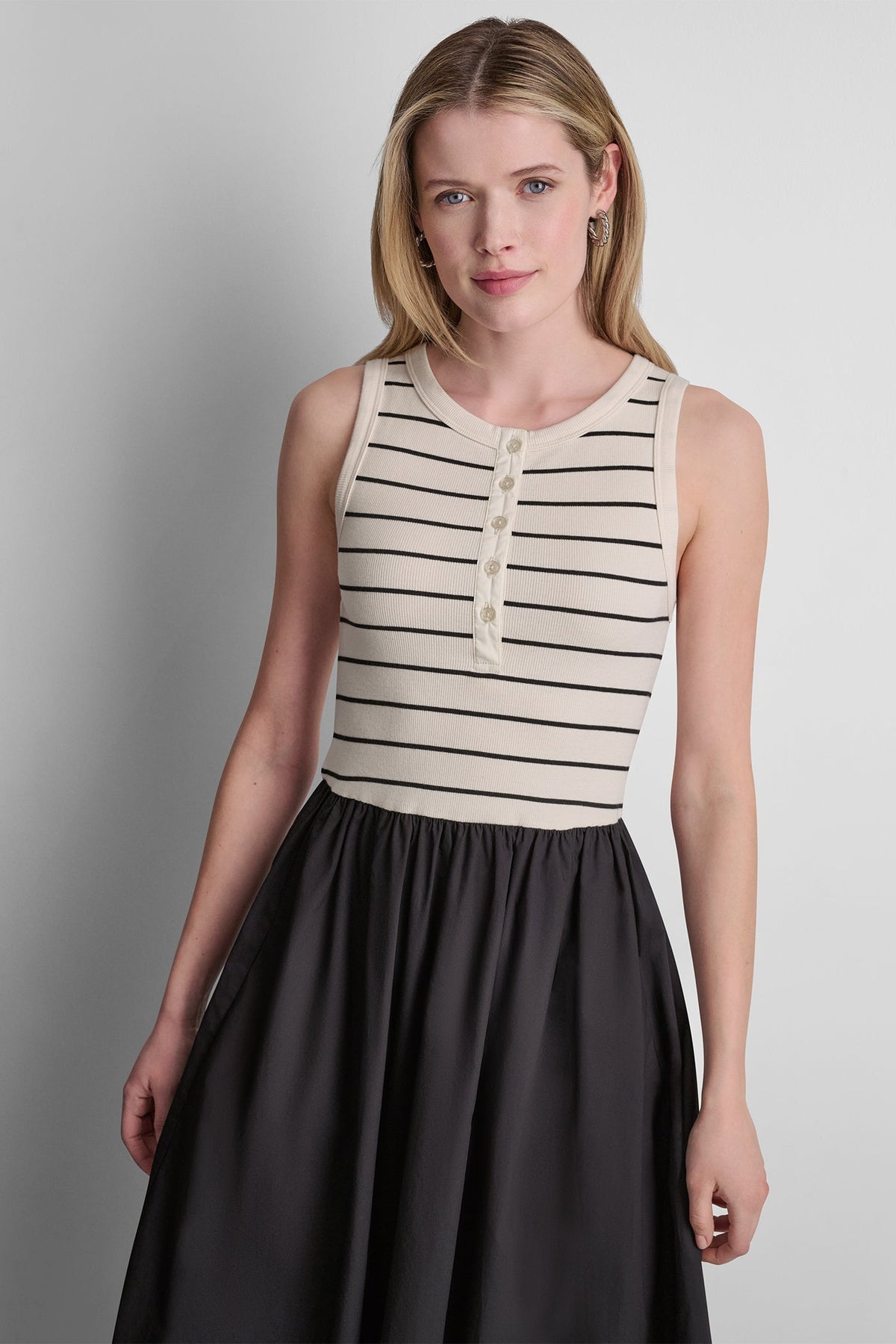 Hudson Striped Eggnog/Black DKNY RIB HENLEY TANK MAXI DRESS