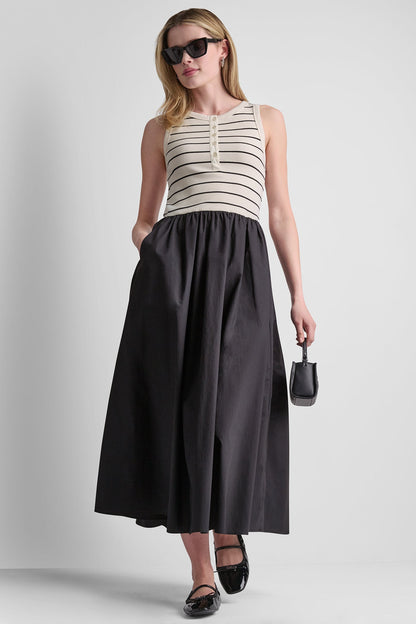 Hudson Striped Eggnog/Black DKNY RIB HENLEY TANK MAXI DRESS