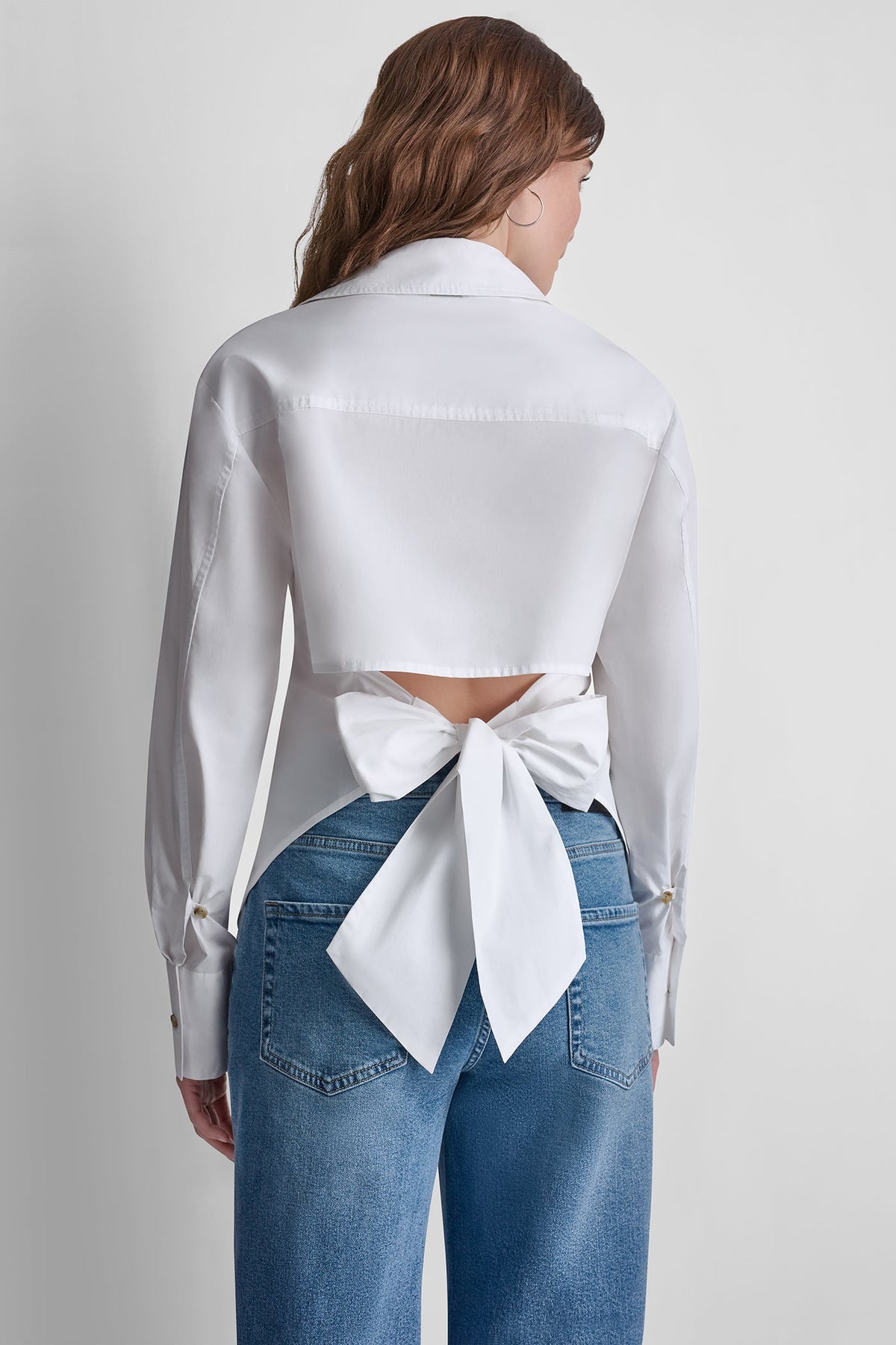 White DKNY POPLIN CUTOUT TIE BACK SHIRT