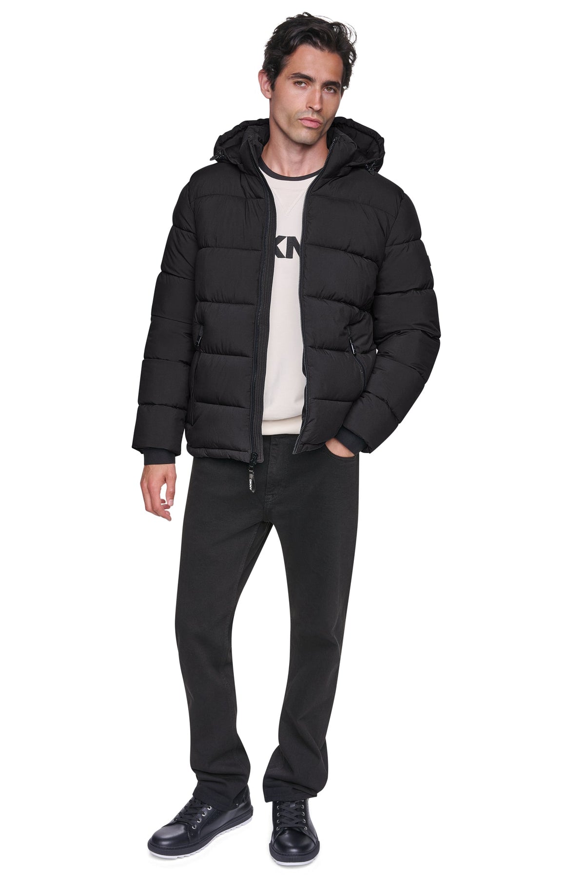 White DKNY HEAVY WEIGHT HOODED PUFFER