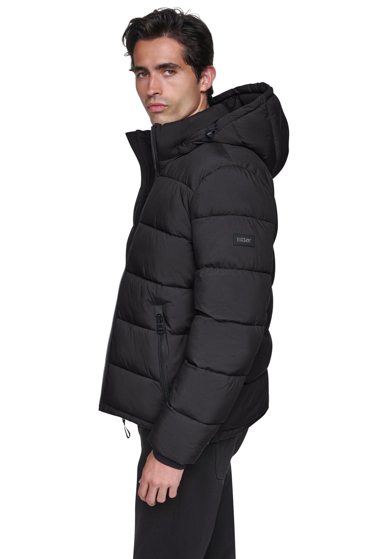 White DKNY HEAVY WEIGHT HOODED PUFFER
