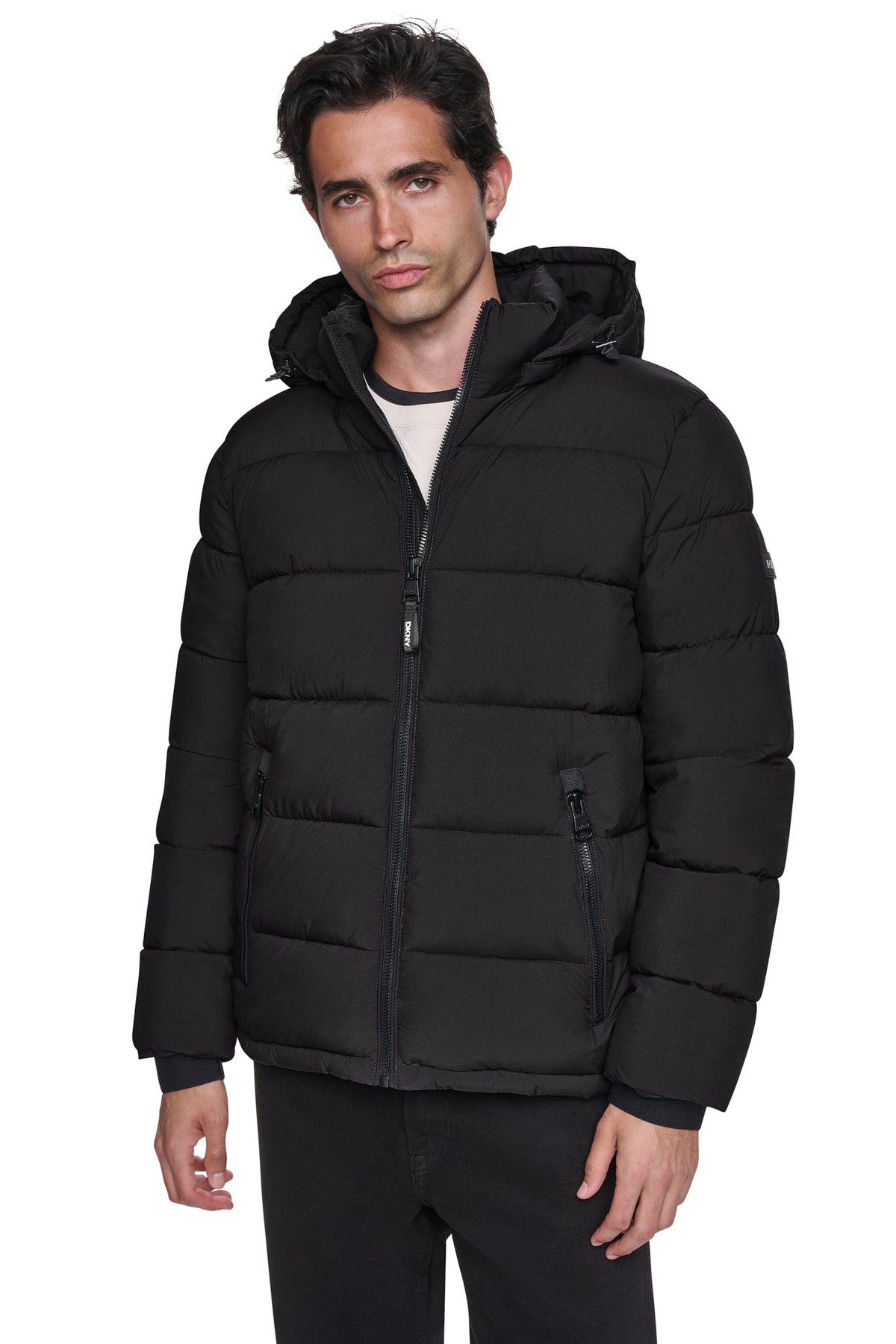 White DKNY HEAVY WEIGHT HOODED PUFFER