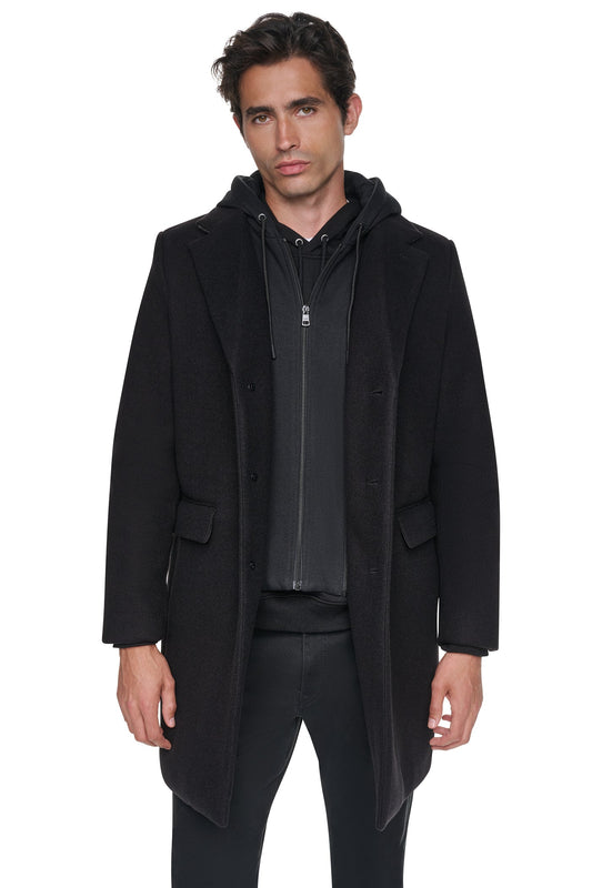Black DKNY FAUX WOOL COAT
