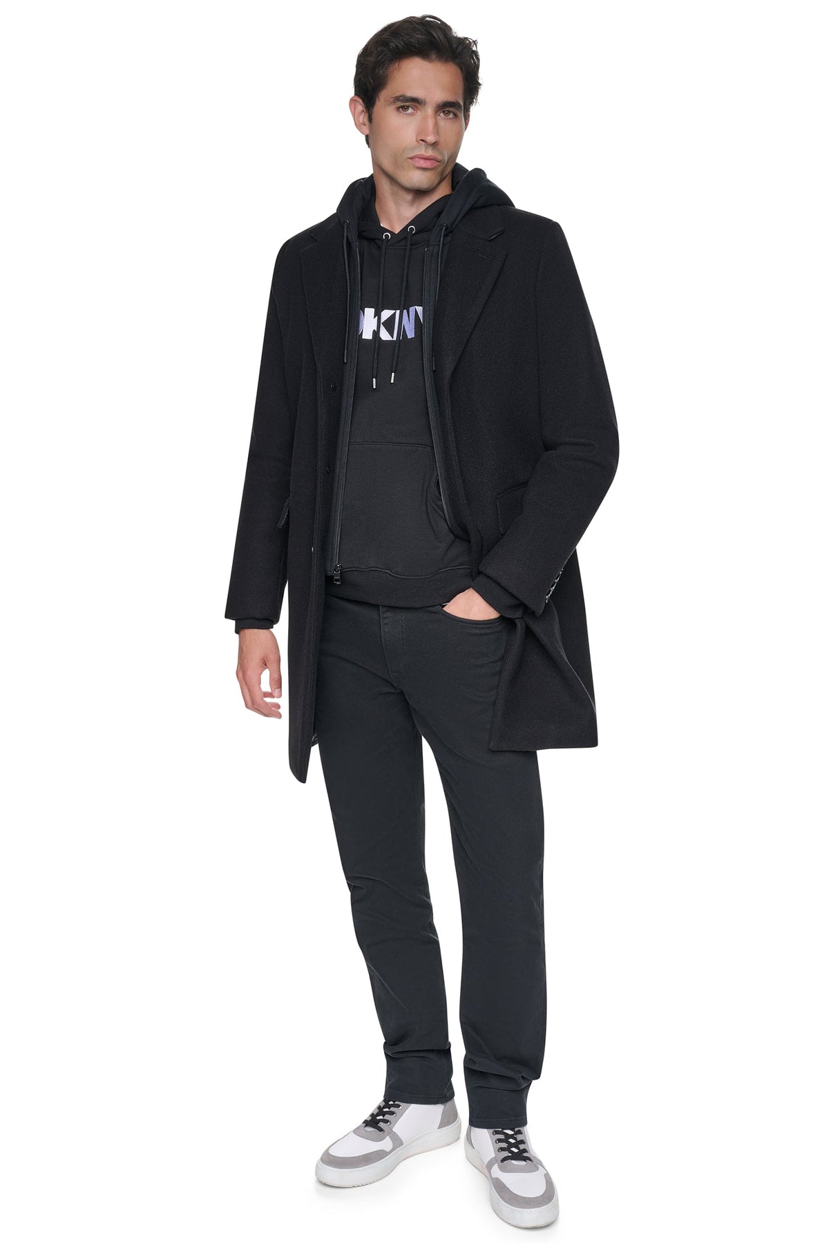Black DKNY FAUX WOOL COAT