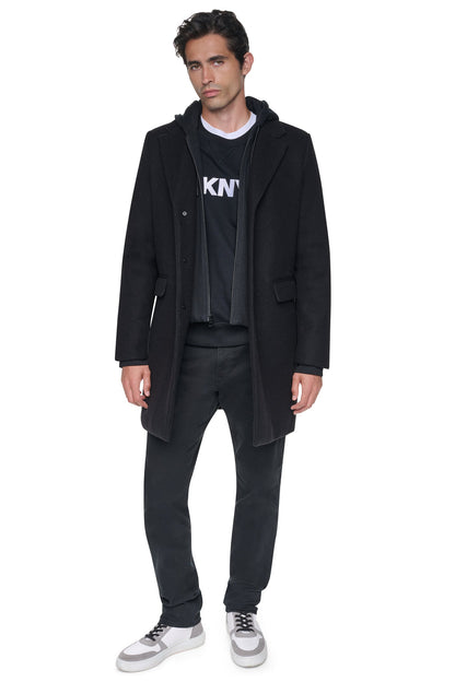 Black DKNY FAUX WOOL COAT