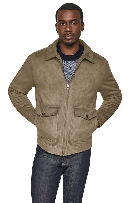 Chocolate DKNY FAUX SUEDE TRUCKER JACKET
