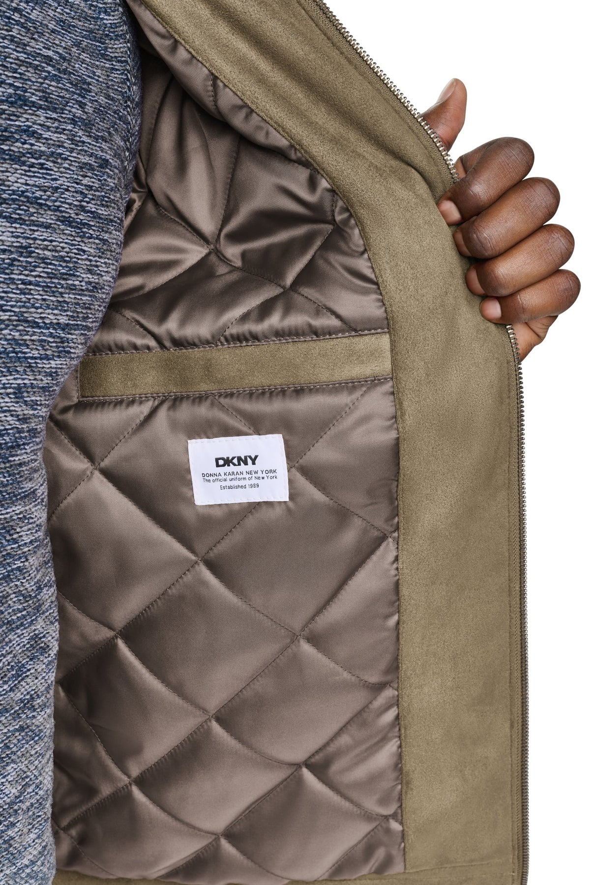 Chocolate DKNY FAUX SUEDE TRUCKER JACKET