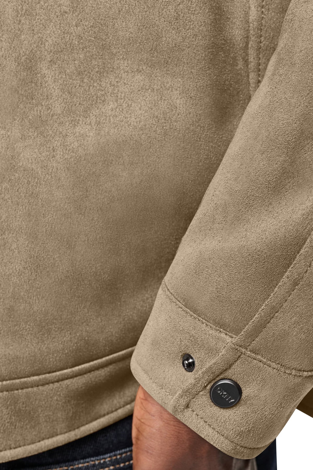 Chocolate DKNY FAUX SUEDE TRUCKER JACKET