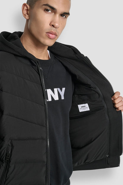 NAVY DKNY STRETCH BOMBER JACKET