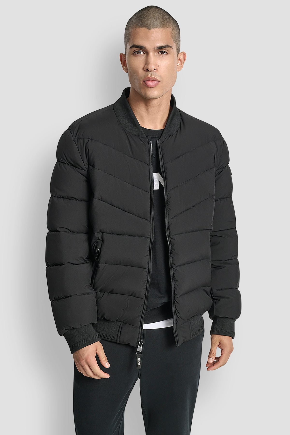 NAVY DKNY STRETCH BOMBER JACKET