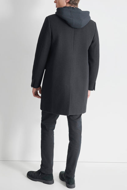 Black DKNY FAUX WOOL COAT WITH HOODED BIB