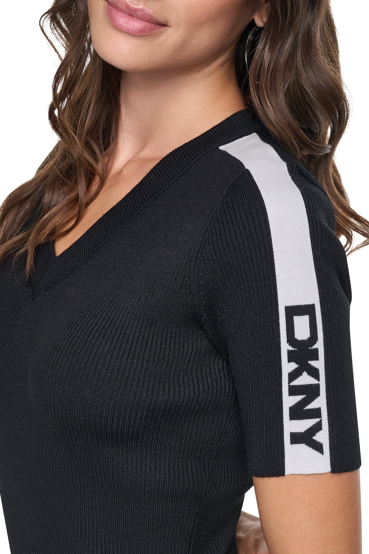 Ivory/Black DKNY LOGO STRIPED SWEATER