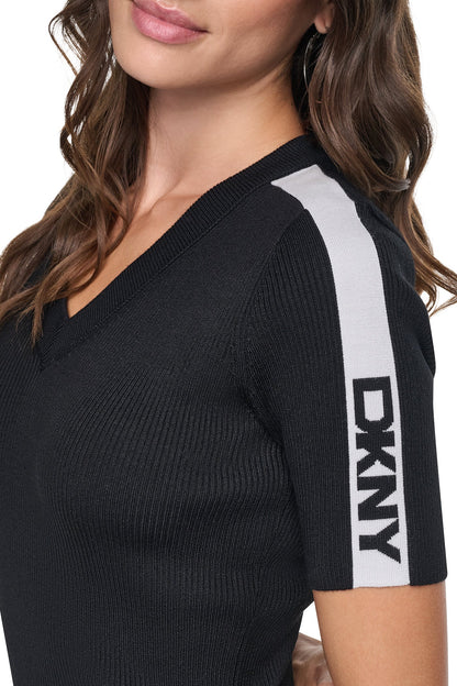 Ivory/Black DKNY LOGO STRIPED SWEATER