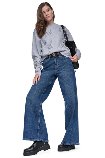 Pearl Grey Heather/Black DKNY RHINESTONE GRAFFITI LOGO SWEATSHIRT