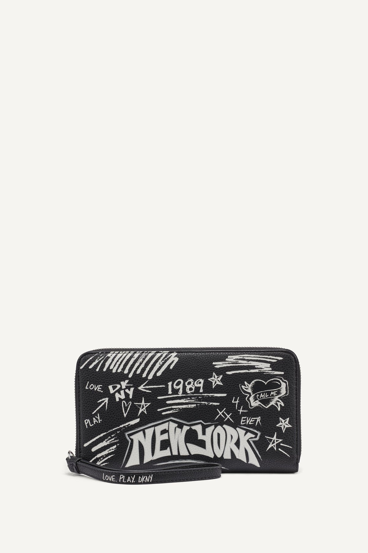 Black DKNY BRYAR LARGE ZIP AROUND WALLET WITH WRISTLET