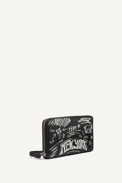 Black DKNY BRYAR LARGE ZIP AROUND WALLET WITH WRISTLET