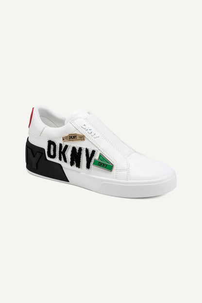 White DKNY MINDI CITY SIGNS SLIP ON SNEAKER