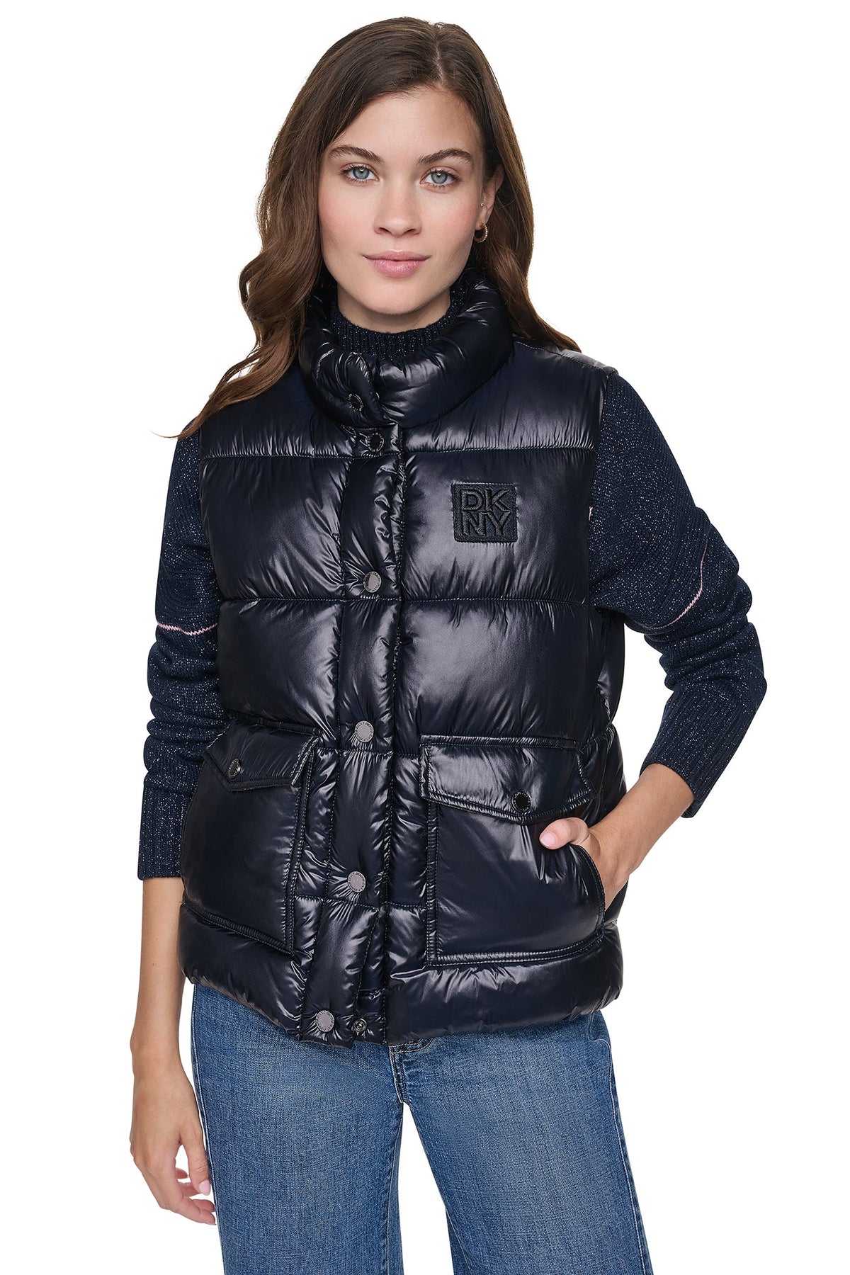 Metallic Black DKNY PUFFER VEST