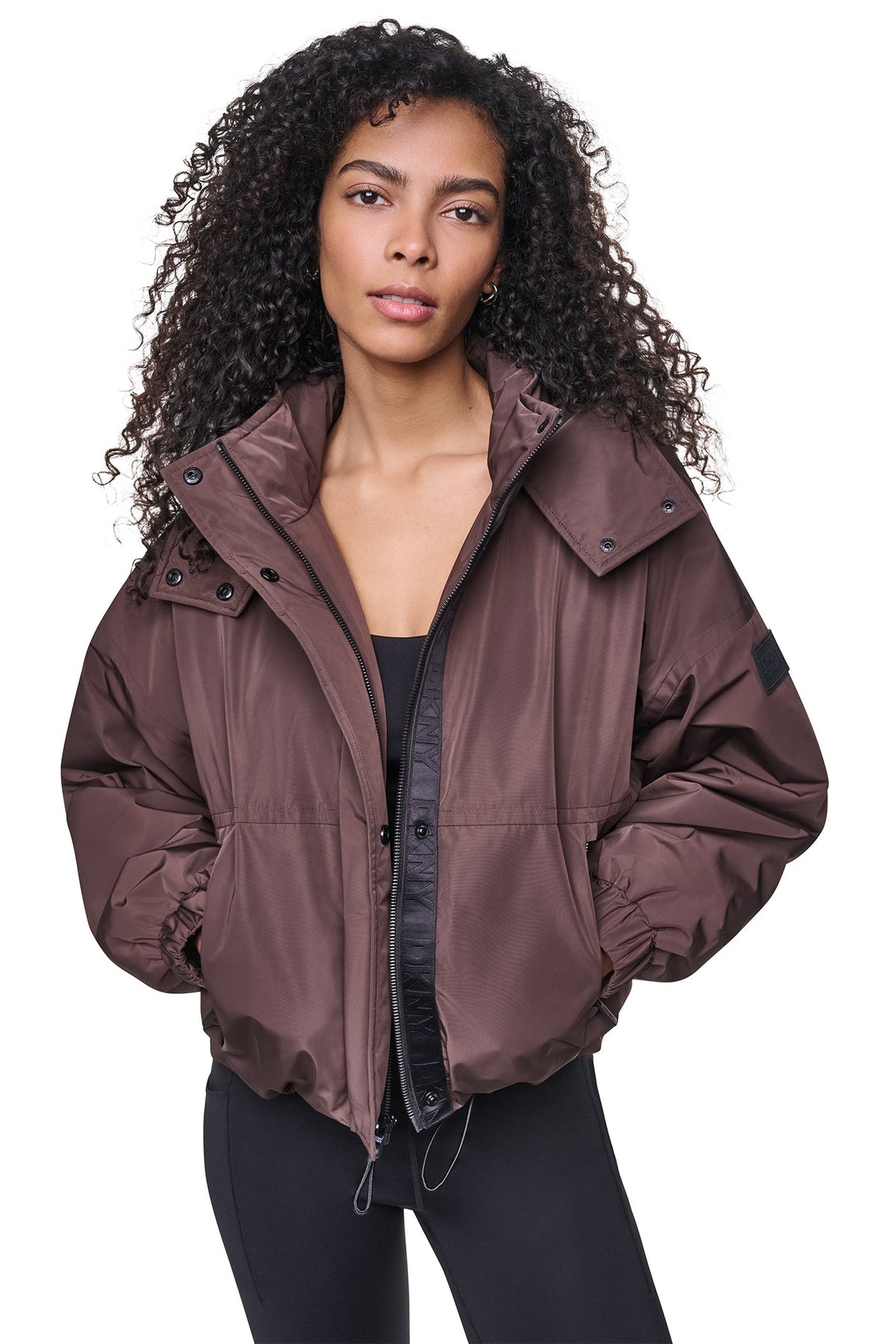 Travertine/Festive Pink DKNY OVERSIZED LOGO HOODED JACKET