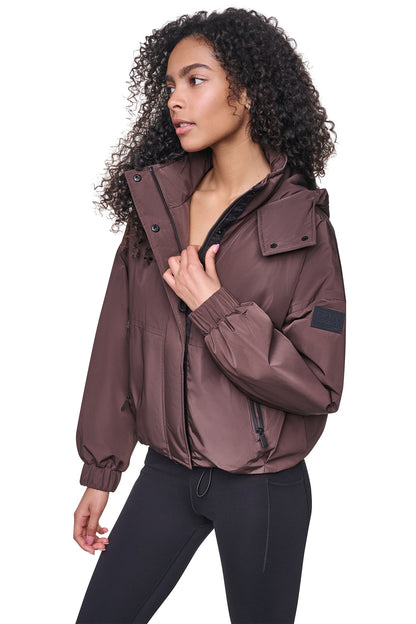 Travertine/Festive Pink DKNY OVERSIZED LOGO HOODED JACKET