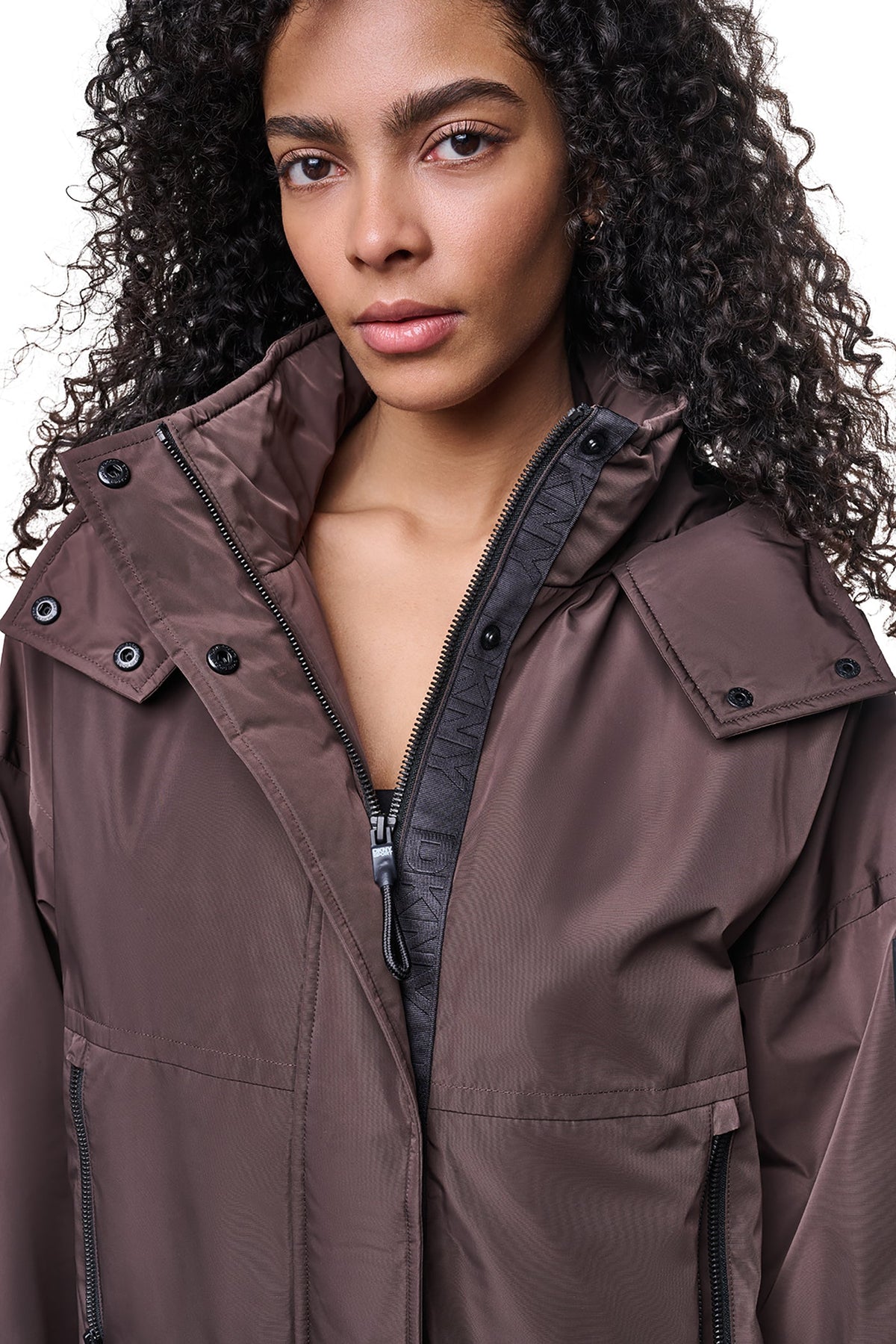 Travertine/Festive Pink DKNY OVERSIZED LOGO HOODED JACKET