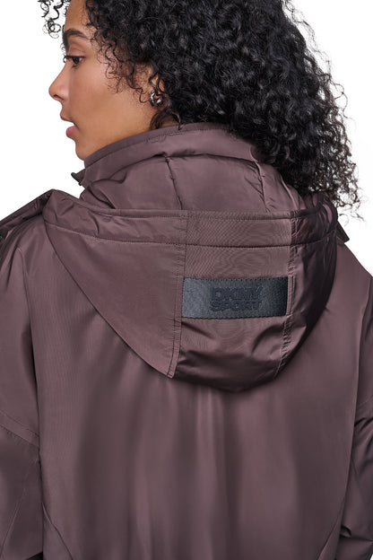 Travertine/Festive Pink DKNY OVERSIZED LOGO HOODED JACKET