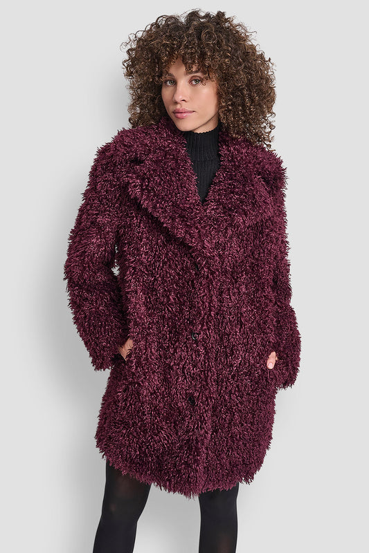 BORDEAUX DKNY FAUX TEDDY FUR JACKET