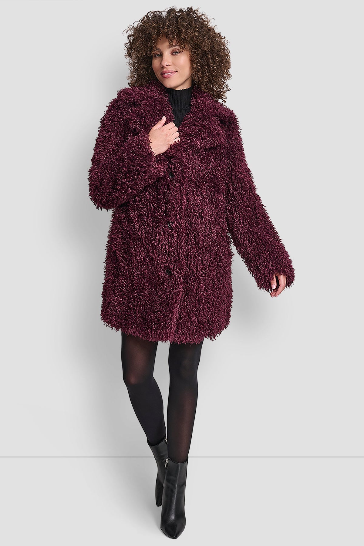 BORDEAUX DKNY FAUX TEDDY FUR JACKET